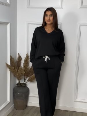 ​Ensemble "Twill Luxury" - Pull Col V & Pantalon Large à Pinces
