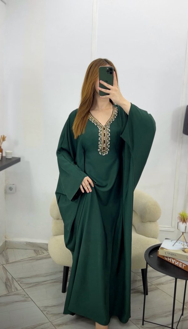 Kaftan "Butterfly" – Élégance Fluide & Strass Étincelants (10 Couleurs)