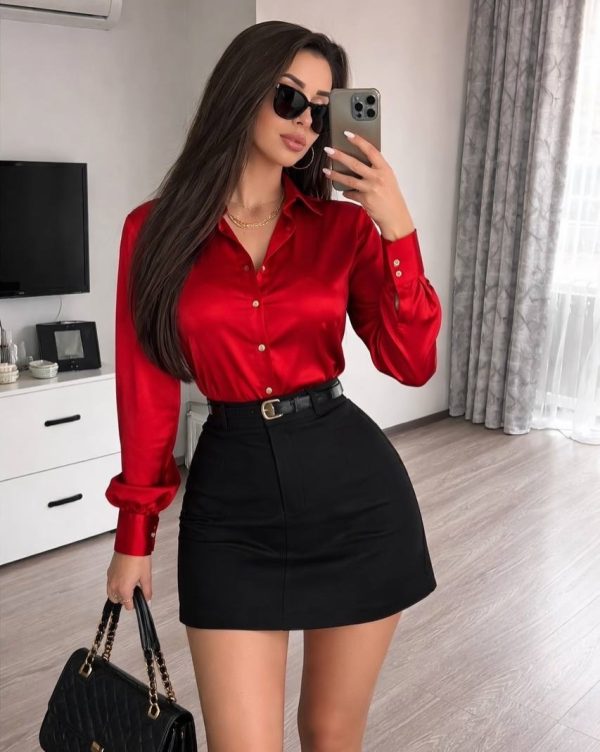 Ensemble "Silk Lady" Co-ords – Chemise Satin Italien & Jupe Maserati