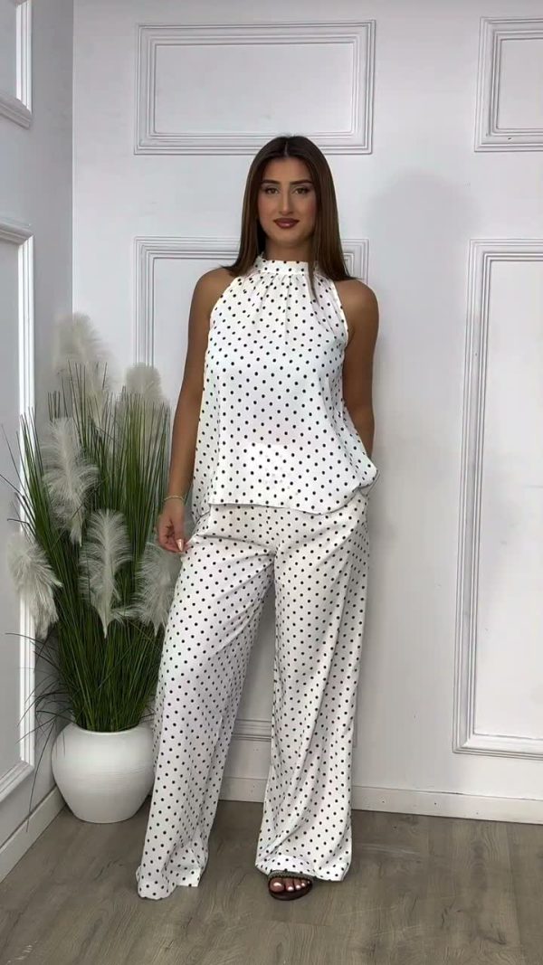 IMG_4671.JPG Ensemble "Polka Dot" 2 pièces (Haut & Pantalon) en Crêpe Satiné Haut de Gamme