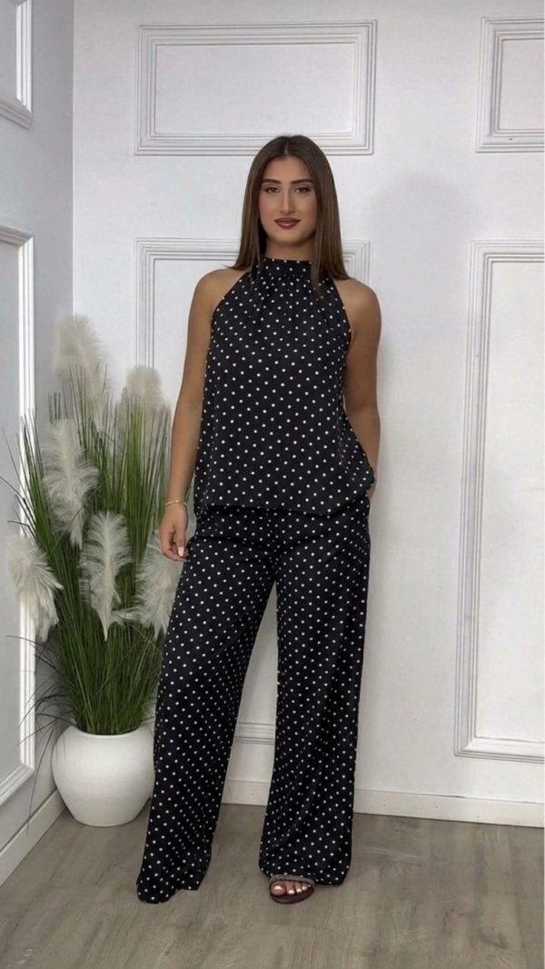 IMG_4674 Ensemble "Polka Dot" 2 pièces (Haut & Pantalon) en Crêpe Satiné Haut de Gamme