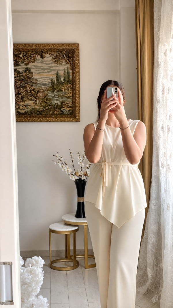 chloe beige Ensemble Chloée – Chic & Élégant en Crêpe