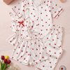 Ensemble Pyjama 4 Pièces en Satin – Élégance Romantique à Motif Cœurs