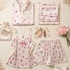 Ensemble Pyjama 4 Pièces en Satin – Élégance Romantique à Motif Cœurs
