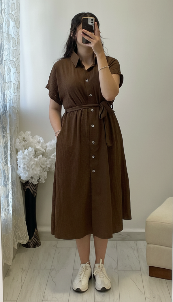 Robe Céleste - Coupe Midi Élégante avec Ceinture