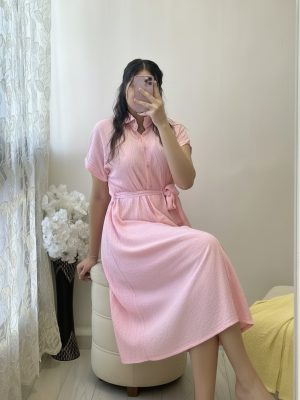 Robe Céleste - Coupe Midi Élégante avec Ceinture